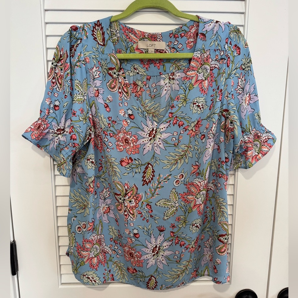 LOFT Vibrant Floral Top in Blue and Pink